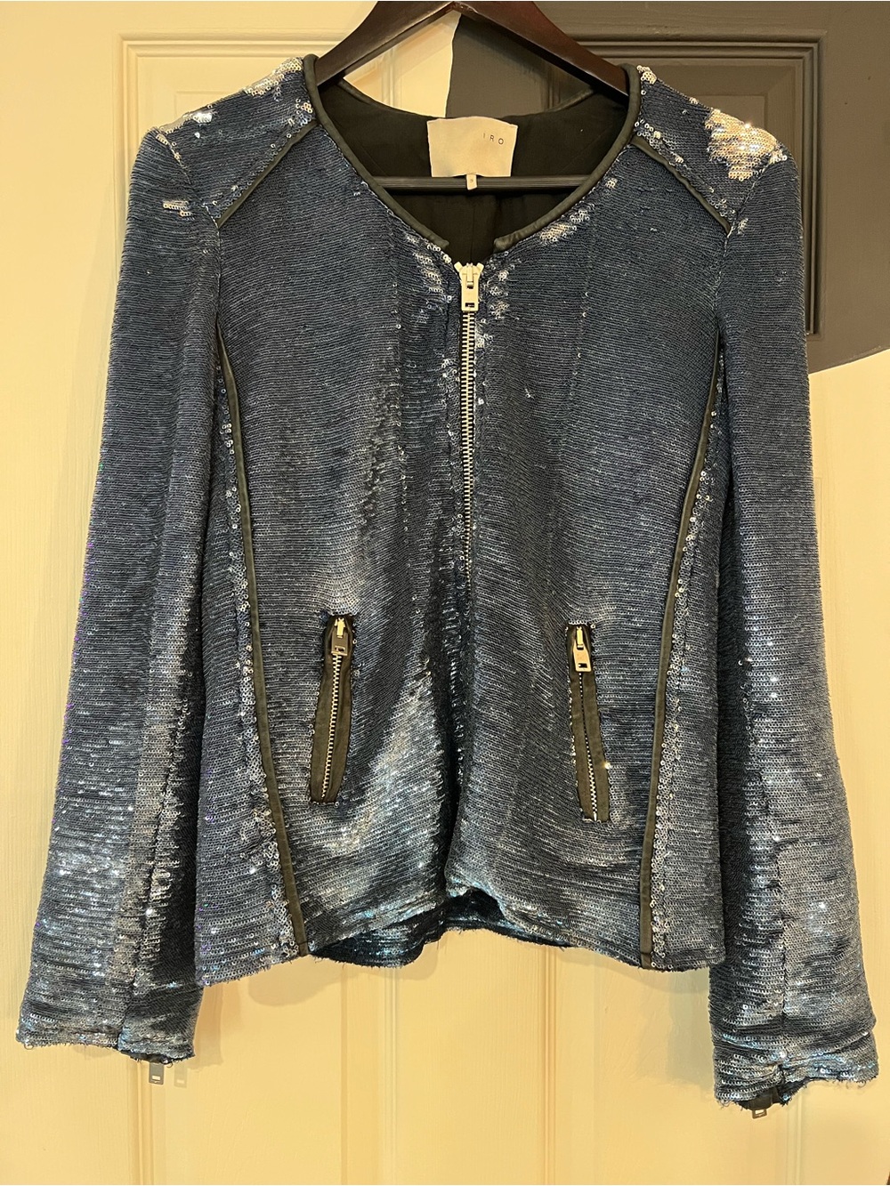 IRO Blue Sequin Zip-Front Blazer
